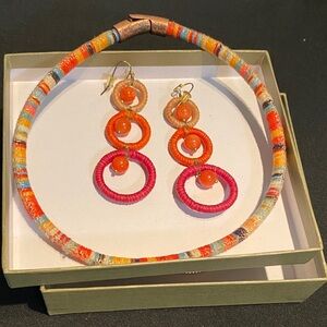 Vibrant Multicolor Necklace and Hoop Bead Earrings set.